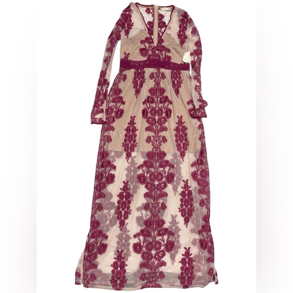 Altar'd State Burgundy Floral Long Sleeve Dress Boho Lined Size Small - Picture 8 of 11